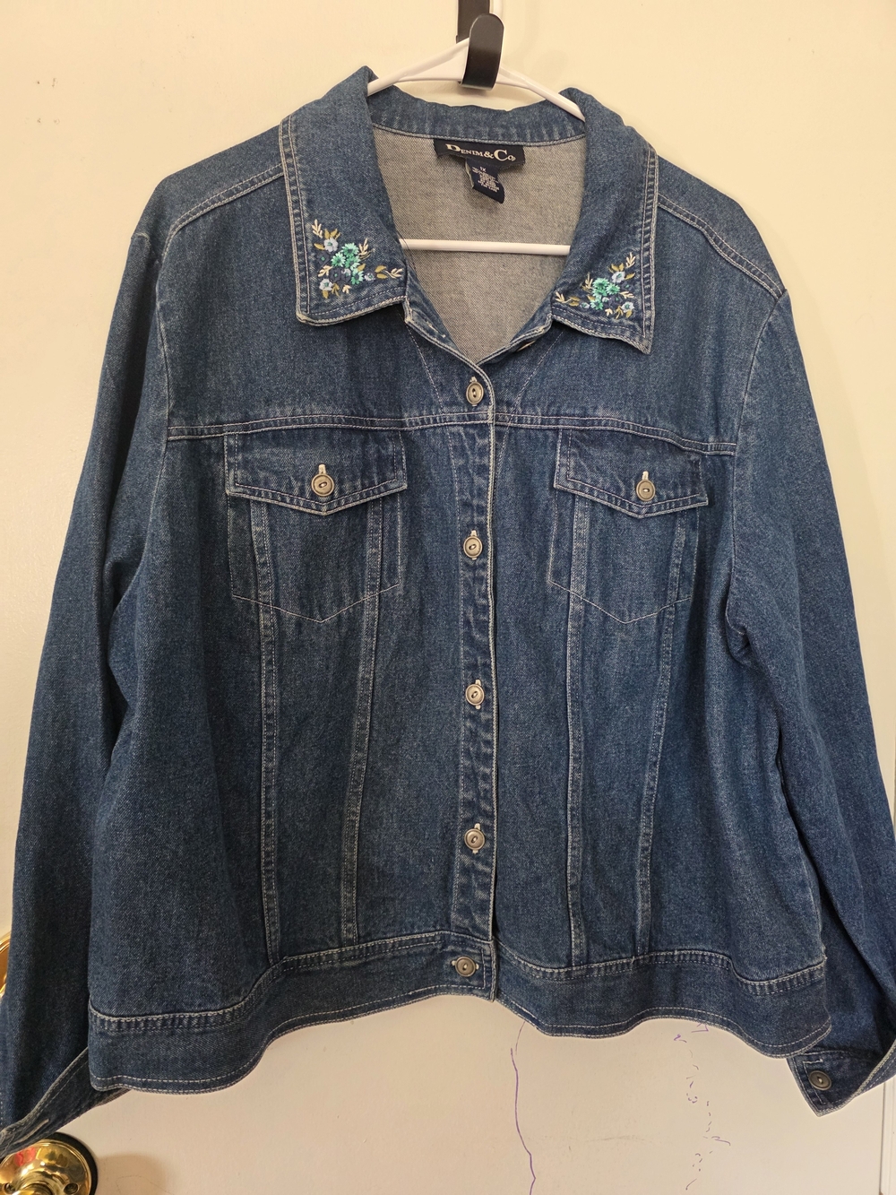 Women's Blue Embroidered Denim Jacket- 1x